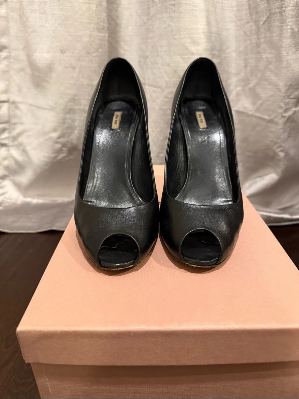 Miu Miu Black Leather Pointed-Toe High Heels - Picture 3 of 5